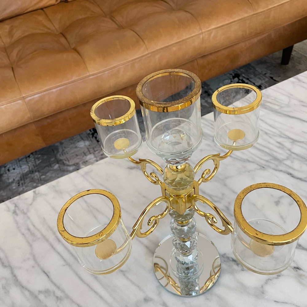 Gold accent crystalobra candle holder